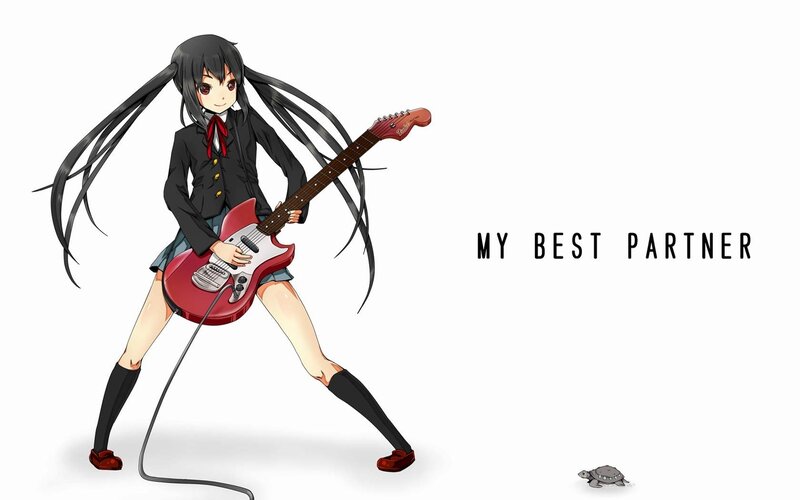 Anime Girl with Guitar — Black, Playful, Turtle, School Uniform