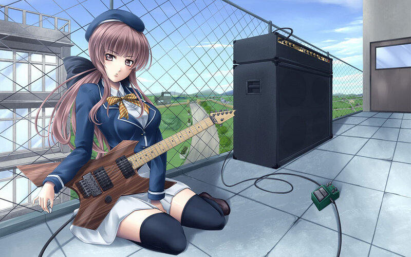 Anime Girl with Guitar — Blue, Calm, Afternoon, Amplifier