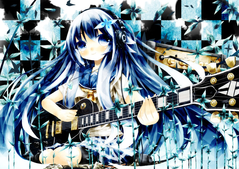 Anime Girl with Guitar — Blue, Calm