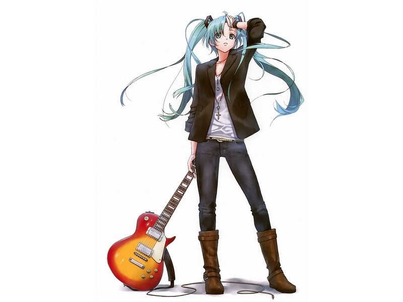 Anime Girl with Guitar — Blue, Confident