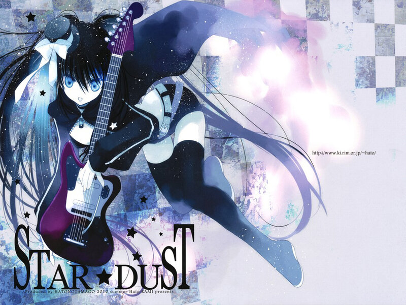 Anime Girl with Guitar — Blue, Dramatic, Digital Art, Stars