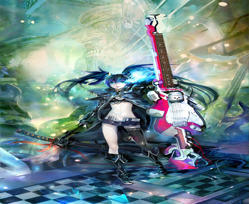 Anime Girl with Guitar — Blue, Dramatic, Digital Art, Sword