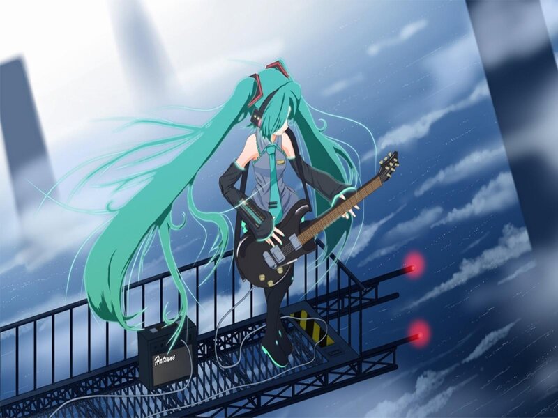Anime Girl with Guitar — Blue, Dramatic