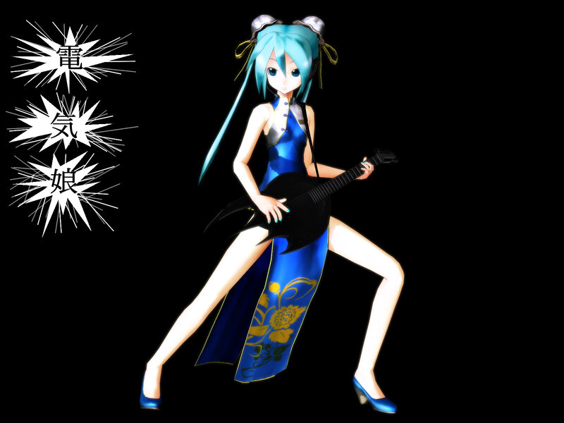 Anime Girl with Guitar — Blue, Dynamic, 3d Render