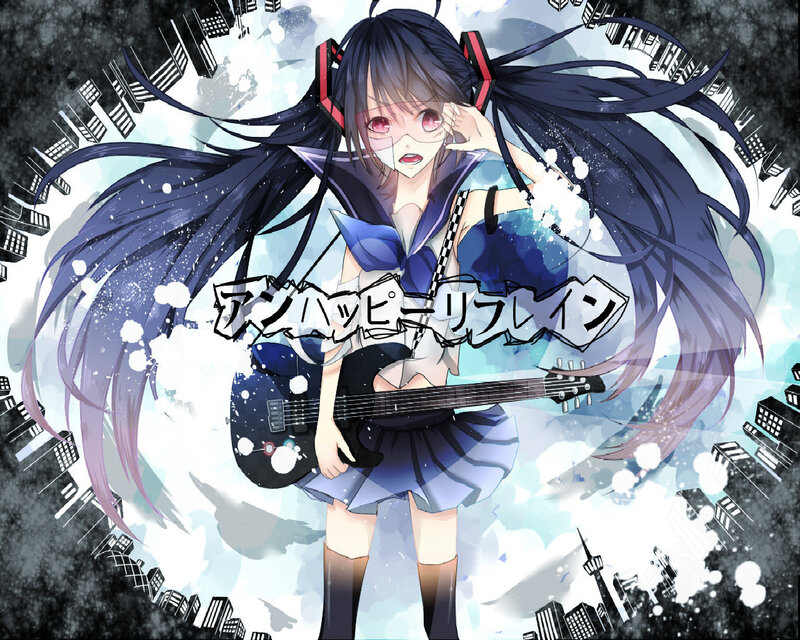 Anime Girl with Guitar — Blue, Dynamic, Digital Art, Headphones
