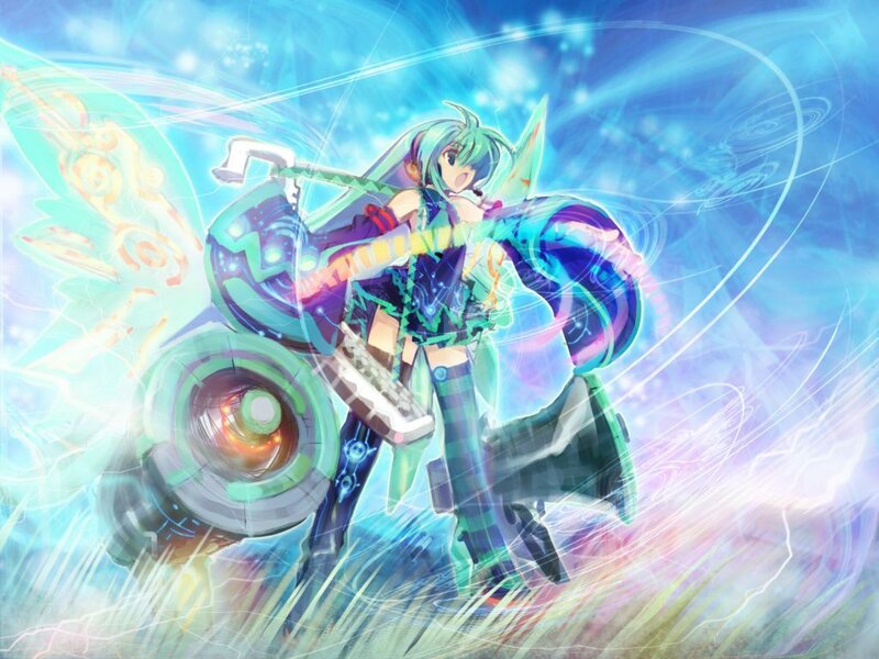 Anime Girl with Guitar — Blue, Dynamic, Digital Art