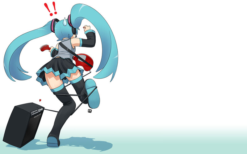 Anime Girl with Guitar — Blue, Energetic, Digital Art, Speaker