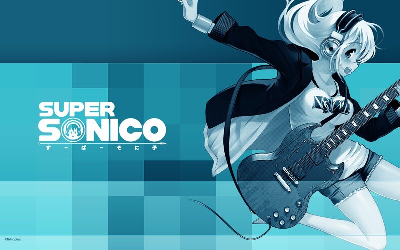 Anime Girl with Guitar — Blue, Energetic, Headphones, Jacket, White