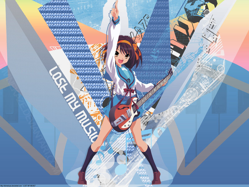 Anime Girl with Guitar — Blue, Energetic, Music Notes