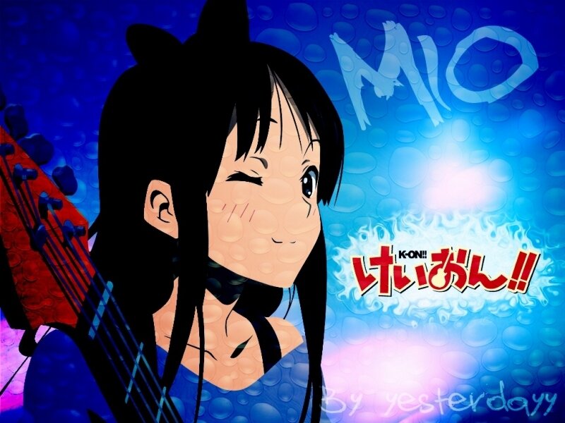 Anime Girl with Guitar — Blue, Playful, Bubbles