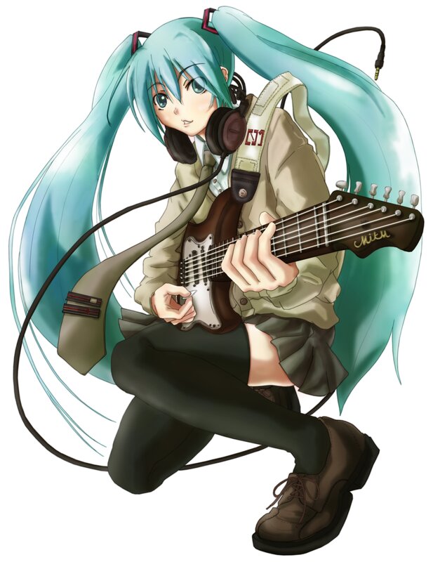 Anime Girl with Guitar — Blue, Playful, Headphones
