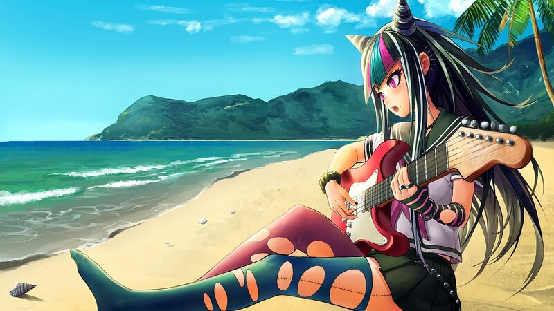 Anime Girl with Guitar — Blue, Relaxed