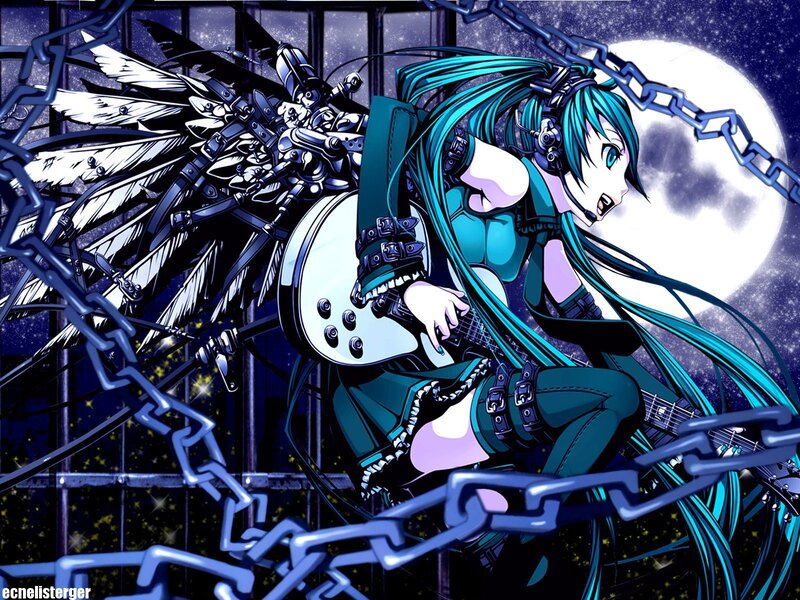 Anime Girl with Guitar — Blue