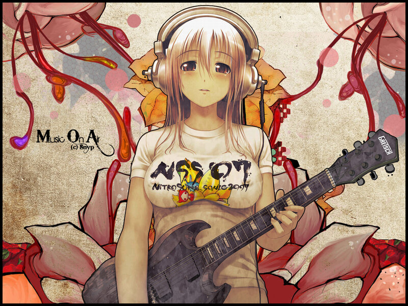 Anime Girl with Guitar — Brown, Calm