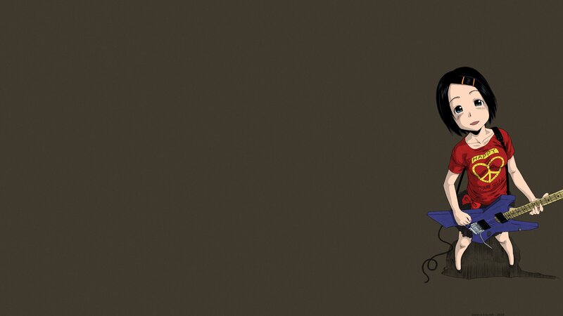 Anime Girl with Guitar — Brown, Playful, T-shirt