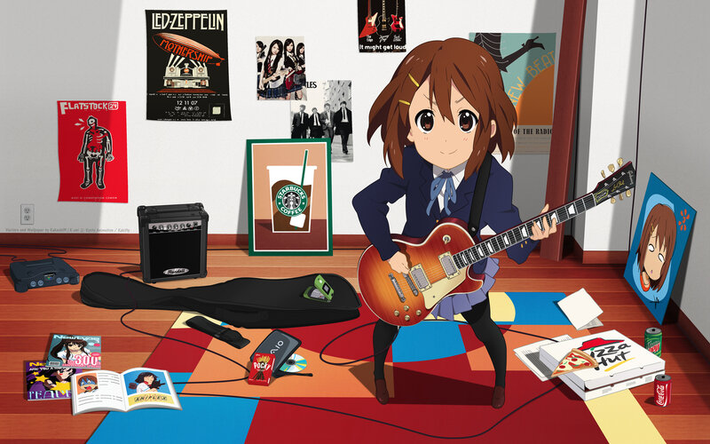 Anime Girl with Guitar — Brown, Playful