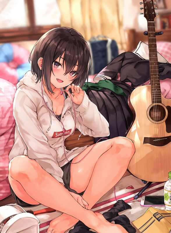 Anime Girl with Guitar — Brown, Relaxed