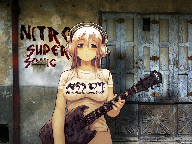 Anime Girl with Guitar — Brown, Urban, Headphones