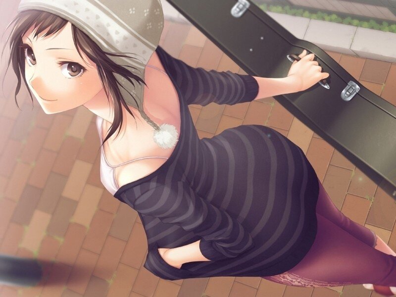 anime girl with guitar case