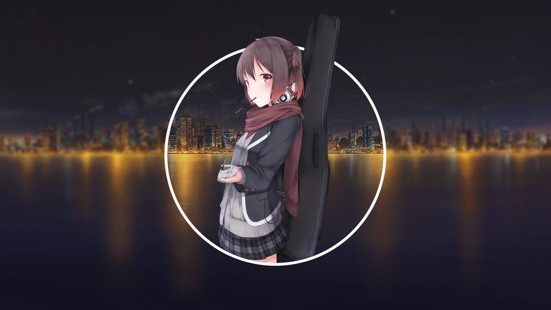 Anime Girl with Guitar Case — Black, Serene