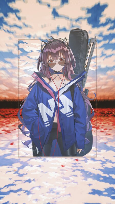 Anime Girl with Guitar Case — Blue, Calm