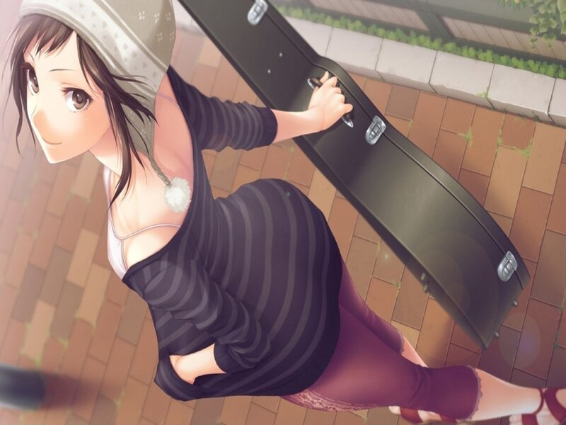 Anime Girl with Guitar Case — Brown