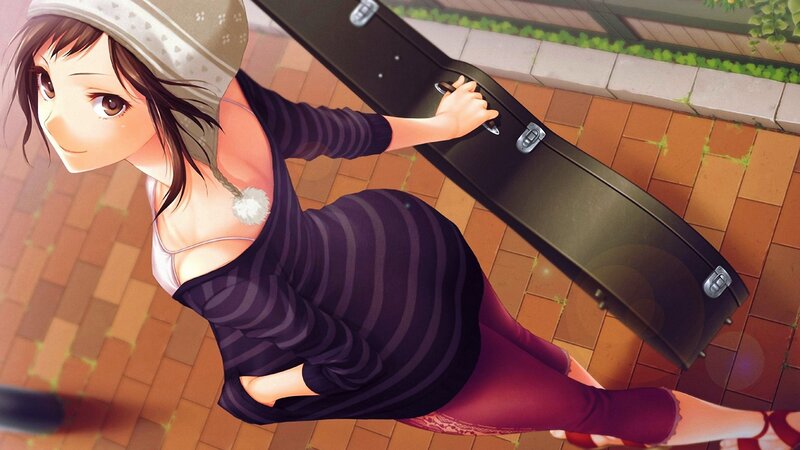 Anime Girl with Guitar Case — Purple