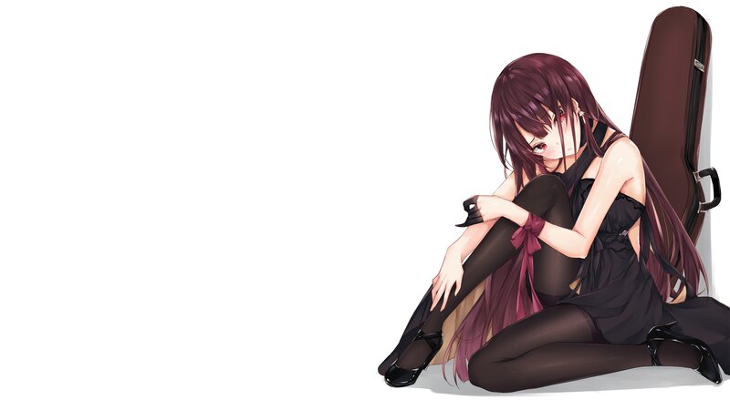 Anime Girl with Guitar Case — White, Melancholic