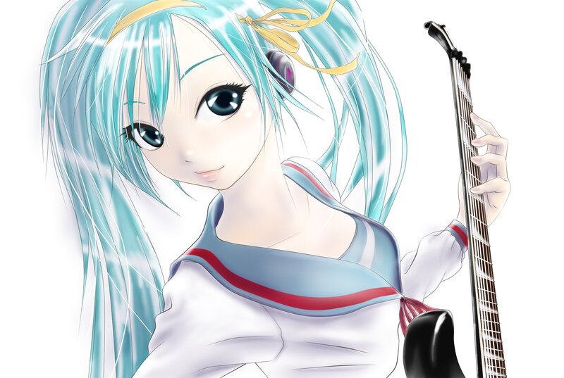 Anime Girl with Guitar — Cyan, Calm