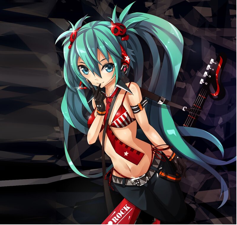 Anime Girl with Guitar — Cyan, Confident