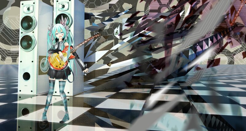 Anime Girl with Guitar — Cyan, Dramatic, Digital Art
