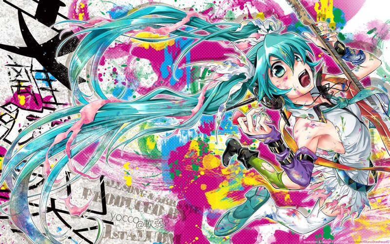 Anime Girl with Guitar — Cyan, Energetic, Digital Art, Headphones