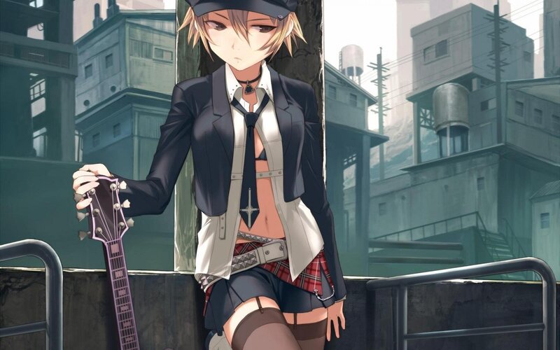 Anime Girl with Guitar — Gray, Melancholic
