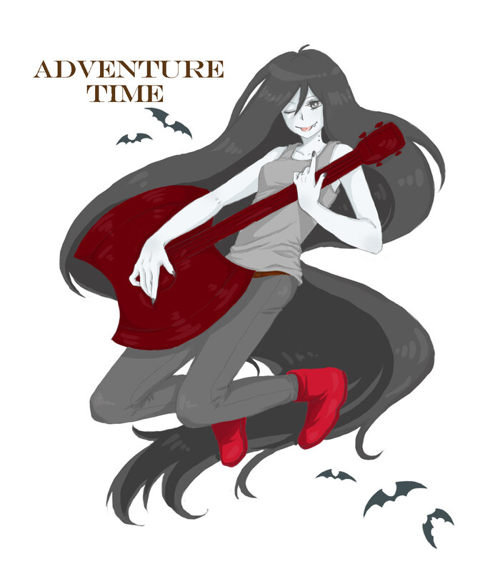 Anime Girl with Guitar — Gray, Playful