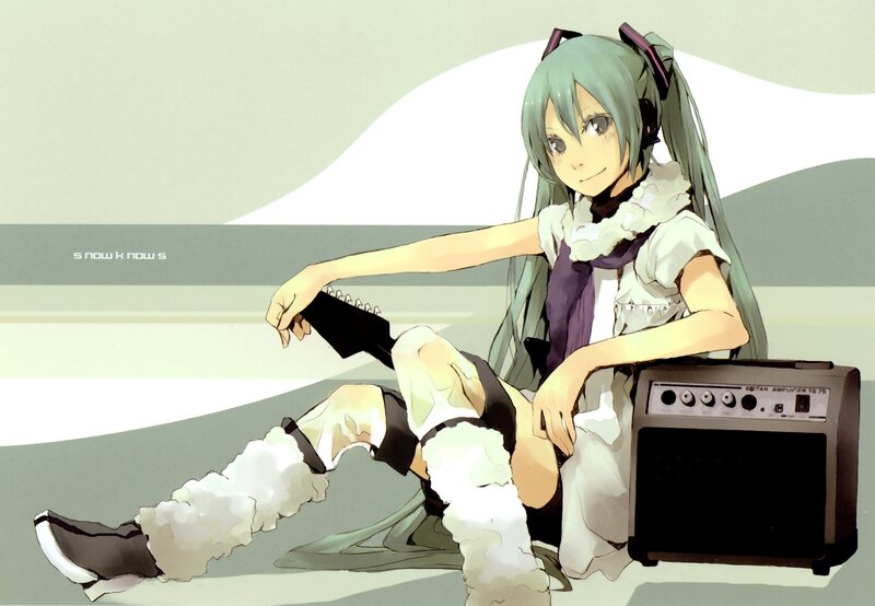 Anime Girl with Guitar — Green, Calm, Digital Art