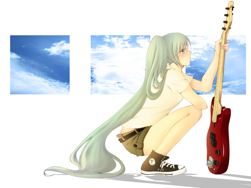 Anime Girl with Guitar — Green, Calm