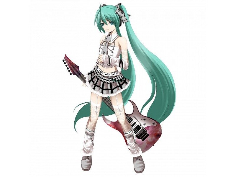 Anime Girl with Guitar — Green, Confident