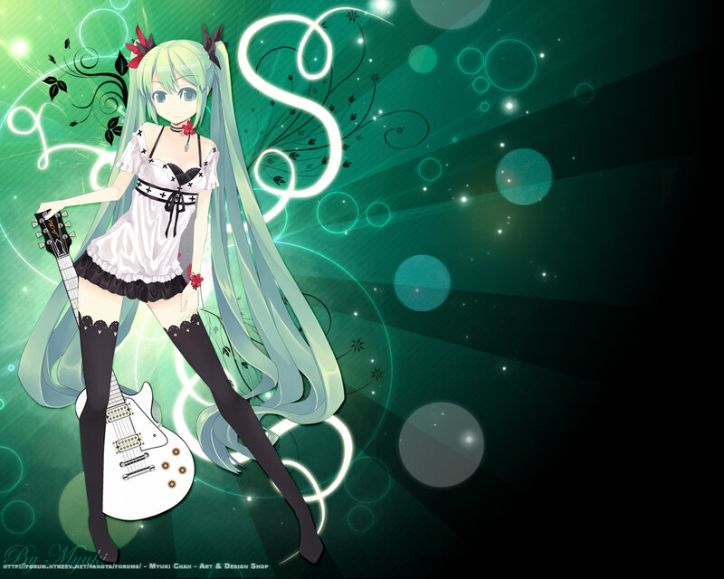 Anime Girl with Guitar — Green, Dynamic