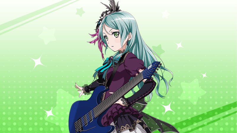 Anime Girl with Guitar — Green, Energetic, Feather Headband