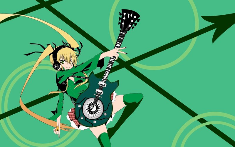 Anime Girl with Guitar — Green, Energetic, Headphones