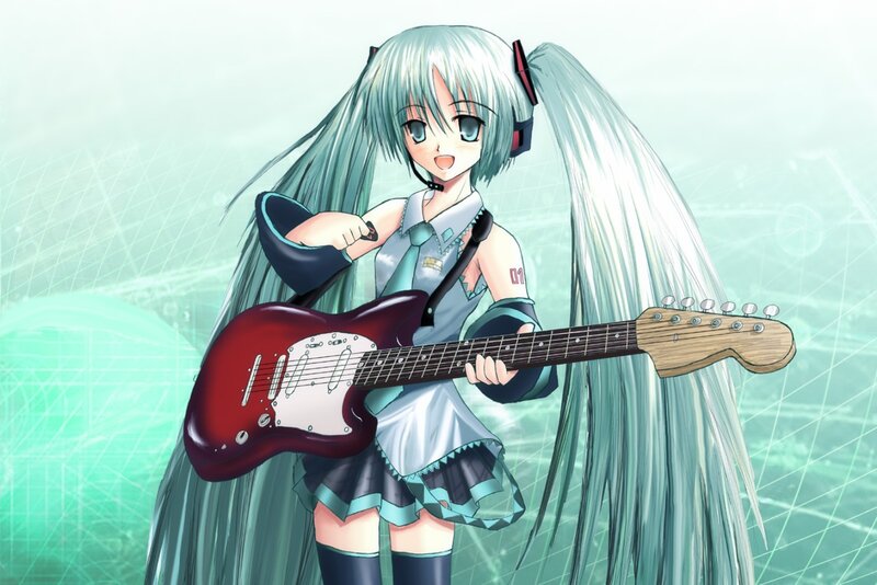 Anime Girl with Guitar — Green, Energetic
