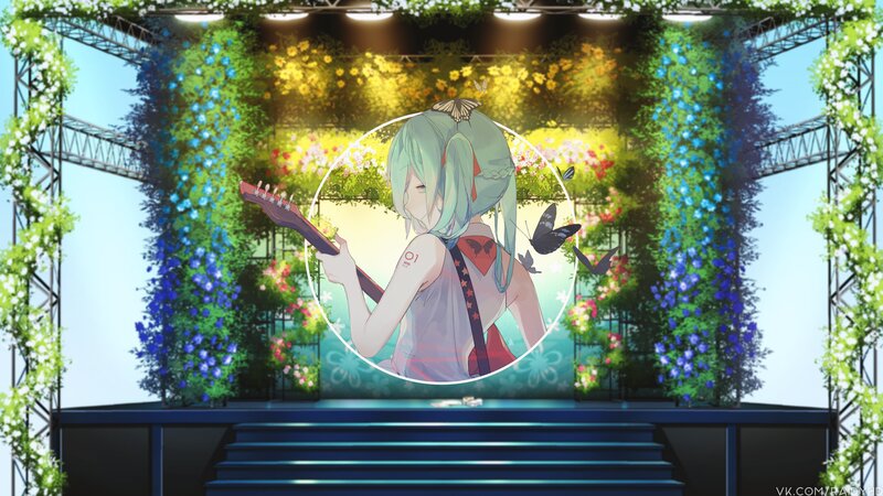 Anime Girl with Guitar — Green, Serene, Afternoon, Digital Art
