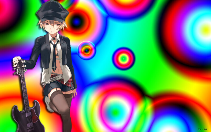 Anime Girl with Guitar — Green, Vibrant