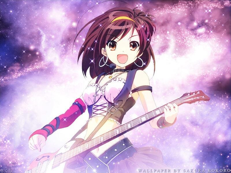 Anime girl with guitar in space