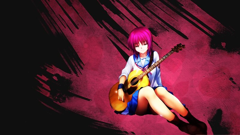 Anime Girl with Guitar — Magenta, Dramatic, School Uniform