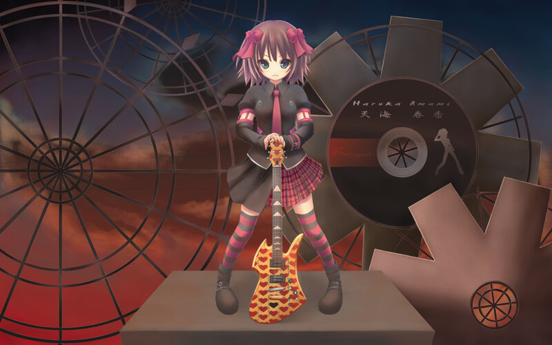 Anime girl with guitar on stage