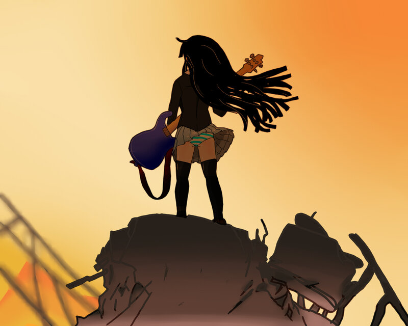 Anime Girl with Guitar — Orange, Dramatic