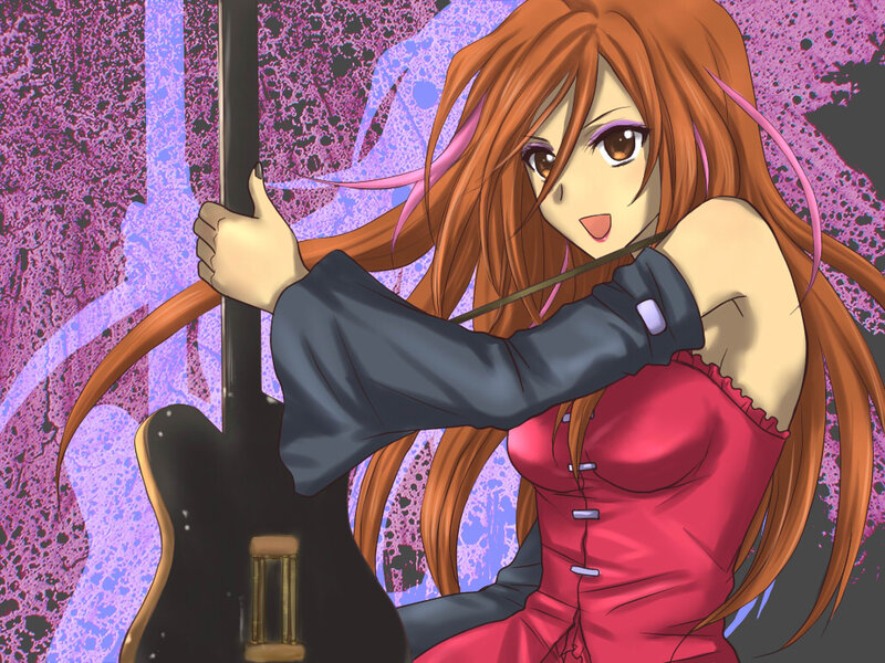 Anime Girl with Guitar — Orange, Energetic, Long Hair