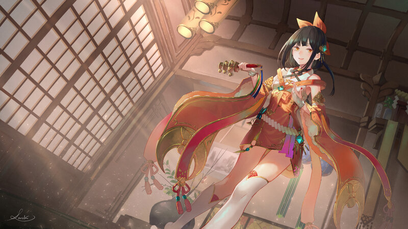Anime Girl with Guitar — Orange, Serene