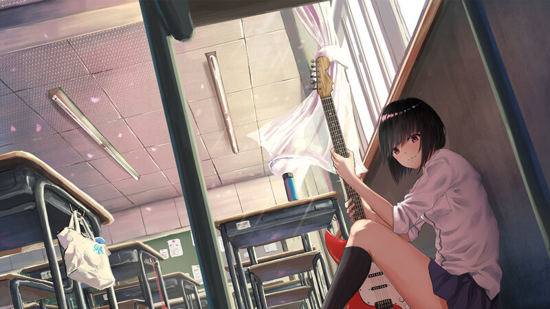 Anime Girl with Guitar — Pink, Calm, Afternoon